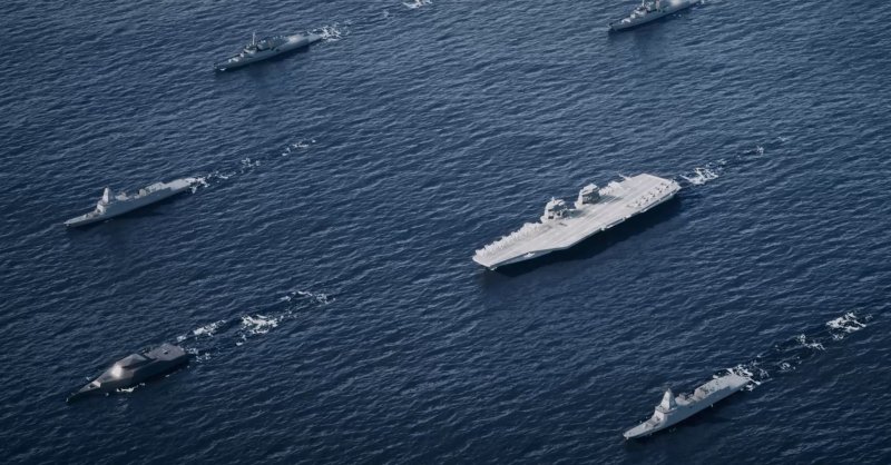 [서울=뉴시스]HD현대중공업이 MADEX 2023에서 최초 공개한 차세대 함정들의 조감도.(사진=HD현대중공업 제공)