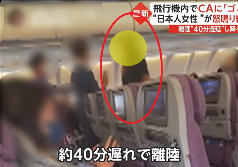 대만 항공사 여객기에서 난동을 부리는 일본인 여성. /사진=FNN프라임 온라인 보도화면 캡처