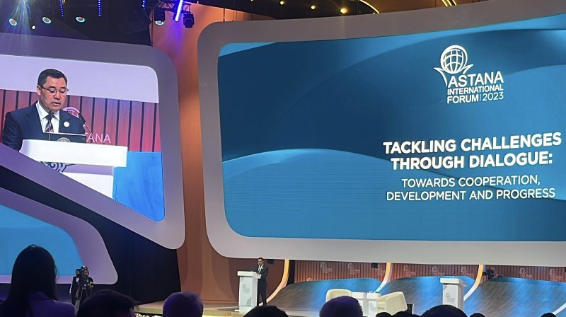 8일(현지시간)부터 중앙아시아 카자흐스탄에서 열리는 '아스타나 국제 포럼(Astana International Forum)'에서 사디르 자파로프 키르기스스탄 대통령이 발언을 하고 있다. 2023.06.08 /뉴스1 ⓒ News1 이유진 기자