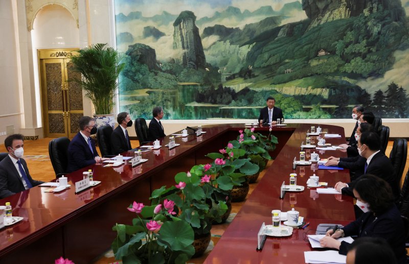 중국을 방문중인 토니 블링컨 미국 국무장관이 19일 베이징 인민대회당에서 시진핑 중국 국가주석과 면담하고 있다. 2023.06.19 ⓒ 로이터=뉴스1 ⓒ News1 최종일 기자