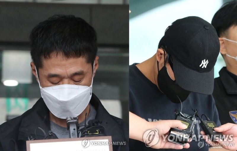 이승만·이정학 (대전=연합뉴스) 2001년 대전 서구 둔산동 국민은행 권총 강도 살인사건 피의자인 이승만(왼쪽), 이정학이 2022년 9월 2일 오전 대전 동부경찰서에서 검찰로 송치되기 전 심경을 밝히고 있다. [연합뉴스 자료사진]