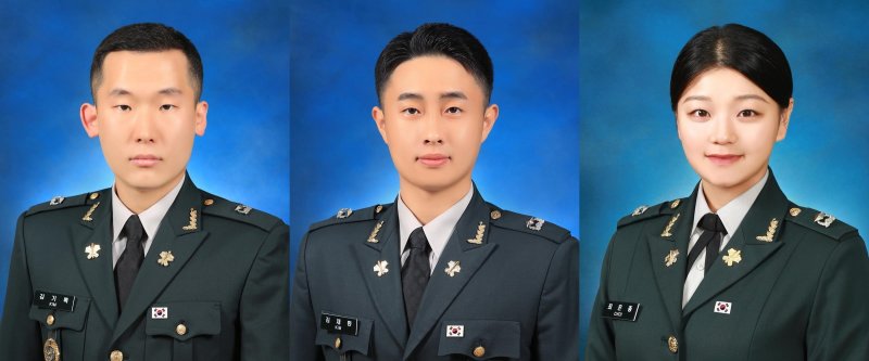 왼쪽부터 김기록 소위, 김채환 소위, 최은총 소위. 사진=육군 제공