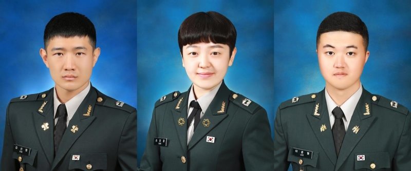 왼쪽부터 김선형, 손보경, 이준형 소위. 사진=육군 제공