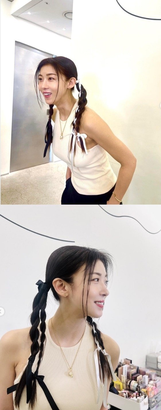 '양갈래 머리 변신' 하지원, 46세 최강 베이글녀 등극