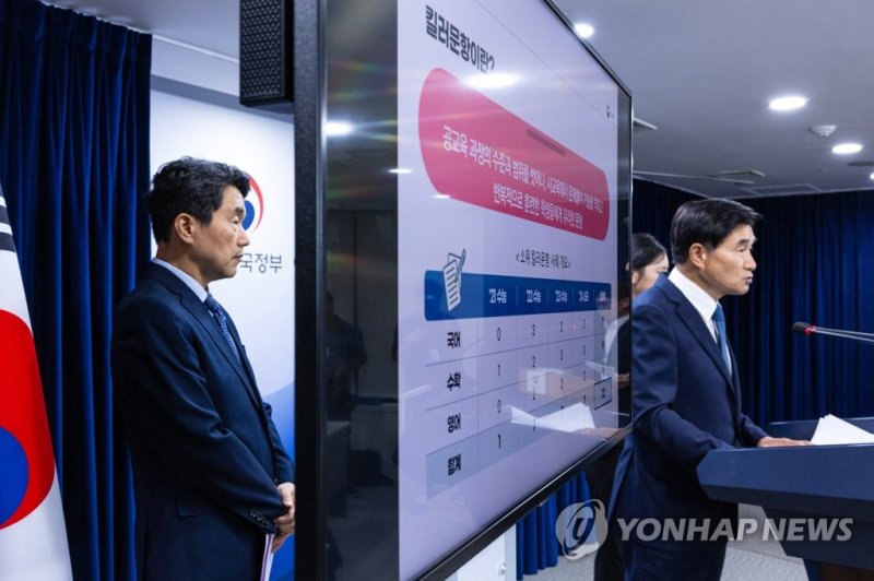 수능 '킬러문항' 공개 지켜보는 이주호 부총리 수능 '킬러문항' 공개 지켜보는 이주호 부총리 (서울=연합뉴스) 황광모 기자 = 이주호 부총리 겸 교육부 장관이 26일 오후 서울 종로구 정부서울청사에서 사교육비 경감 대책과 사교육 카르텔 근절을 위한 대책을 발표한 후 수능 '킬러문항' 공개를 지켜보고 있다. 2023.6.26 hkmpooh@yna.co.kr (끝)