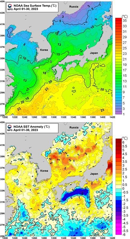 표층수온 분포 변화. 사진=국립수산과학원 제공