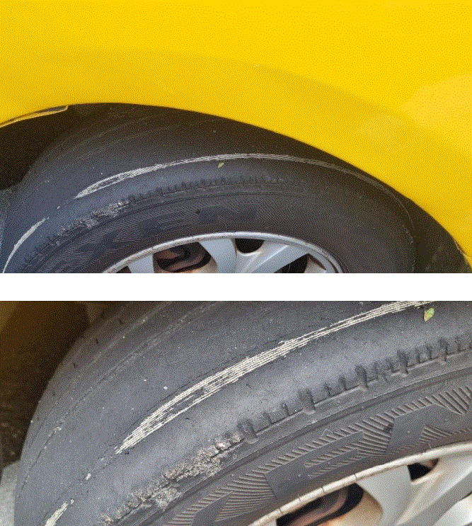 마모된 어린이집 차량 타이어 /사진=온라인 커뮤니티 '보배드림'