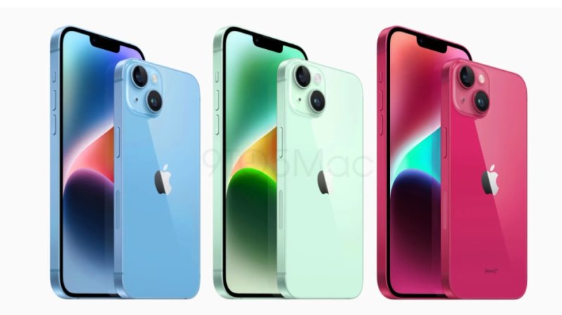 아이폰15 일반형 모델에 적용될 것으로 예상되는 블루, 그린, 핑크 색상. 사진=나인투파이브맥