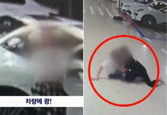 지난달 14일 새벽 4시30분쯤 한 아파트 지하 주차장에서 남성 A씨가 포르쉐 차량을 훼손시킨 뒤 다른 취객과 몸싸움을 벌였다. 사진=JTBC 캡처
