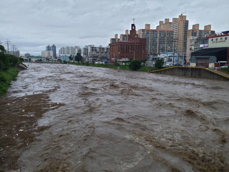 충남 논산천 논산대교 홍수경보 격상
