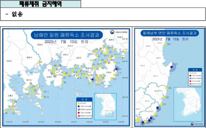 마비성 패류독소 발생 및 현황 조사 결과(국립수산과학원 누리집 갈무리)