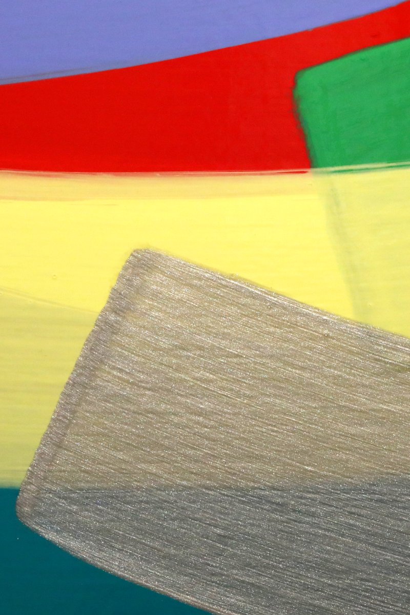 [서울=뉴시스] 박진희 기자 = ‘아트픽(Art Pick) 30’ 참여 작가 하태임 작품 'Un Passage No.23405' 부분 확대. 미술시장에서 '색 띠'로 유명한 하태임 작가는 20년 넘게 색에 빠져있다. 쉽게 보이는 작품이지만 색감이 생동감을 내기까지는 수십 수백번 '팔 질'의 결과다. 묽은 물감으로 한 획을 긋고 2시간 정도 말린 후, 정신을 집중해 다시 한번 같은 궤적으로 그린다. 몸통을 축으로 고정하고 팔을 뻗어 그리기를 수없이 반복한다. "색띠를 중첩해 나가는 행위는 질서와 순리를 거스르지 않는 수행과도 같은 의