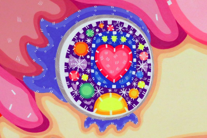 [서울=뉴시스] 박진희 기자 = ‘아트픽(Art Pick) 30’ 참여 작가 이사라 작품 'Wonderland' 부분 확대. 작품은 쉬워 보이는 그림이지만 제작 과정은 노동집약적이다. 독특한 작업방식 때문에 캔버스 천에 바로 색을 칠할 수 없다. 캔버스 바닥 면에 작가가 조합한 재료를 칠하고 사포질을 한 다음에 다시 같은 재료를 다시 칠을 한다. 이런 식으로 일정한 두께의 층이 형성될 때까지 수 회를 반복한다. 2023.07.15. pak7130@newsis.com