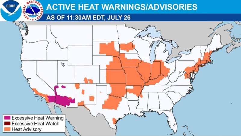 미 기상청(NWS) 폭염 특보 발령 현황 [NWS 페이스북 게시물. 재판매 및 DB 금지]