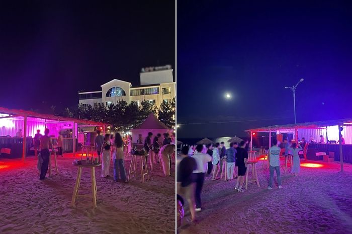 지난 4일 인구해수욕장에서 밤늦게 디제잉쇼가 열린 모습. 일부 피서객들이 음악에 맞춰 춤을 추고 있다. 사진=임우섭 기자