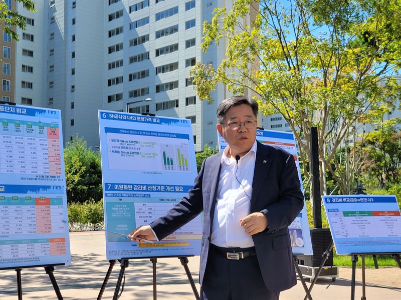 8일 서울 송파구 위례포레샤인23단지 인근 공원에서 김헌동 서울주택도시공사(SH) 사장이 서울형 감리에 대해 설명하고 있다. 사진=최용준 기자
