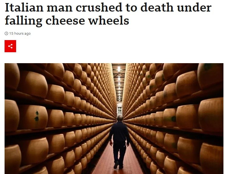 수천 개 치즈 더미에 깔려 사망한 이탈리아 남성, 대체 무슨 일?