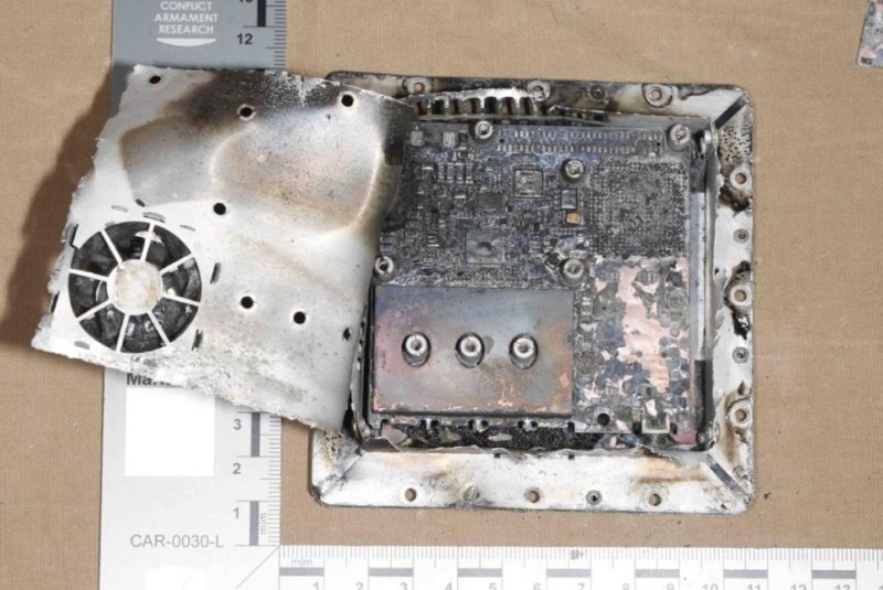 이란제 샤헤드-136를 복제한 러시아의 '게란-2' 드론의 위성 항법 장치 잔해. 2023.08.10/뉴스1(분쟁무기연구소 보고서 갈무리)