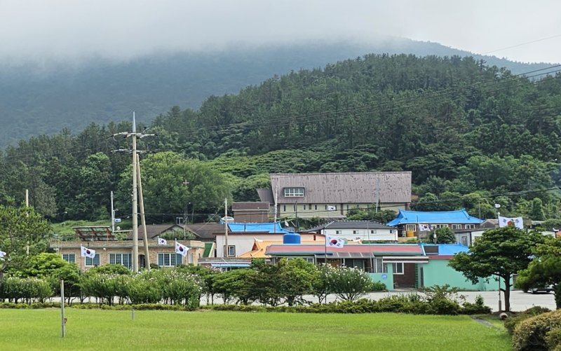 태극기 나부끼는 완도 소안도의 민가./뉴스1 ⓒ News1 서충섭 기자