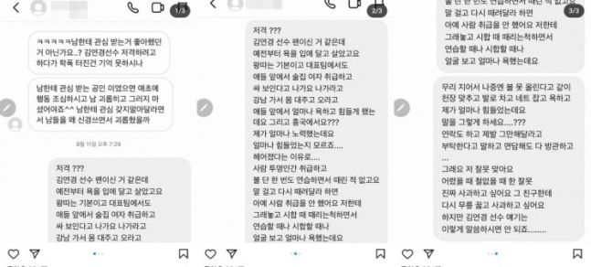 이다영이 19일 SNS에 공개한 네티즌과 나눈 DM 화면 출처=이다영 인스타그램