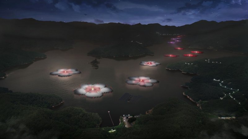 세계 최초·최대 규모의 합천댐 수상태양광 야간 전경. 한국수자원공사 제공