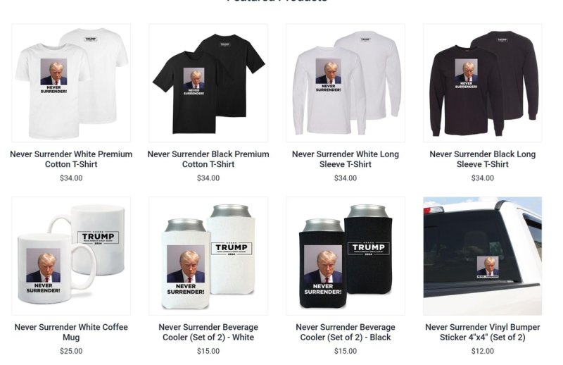 머그샷 관련 트럼프 캠프 홈페이지 상품 [홈페이지 화면 캡처. 재판매 및 DB 금지]