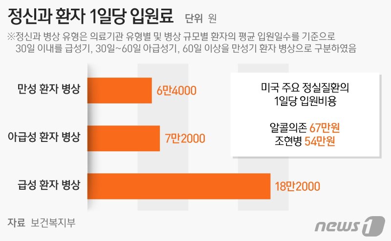 정신과 환자 1일당 입원료 ⓒ News1 양혜림 디자이너