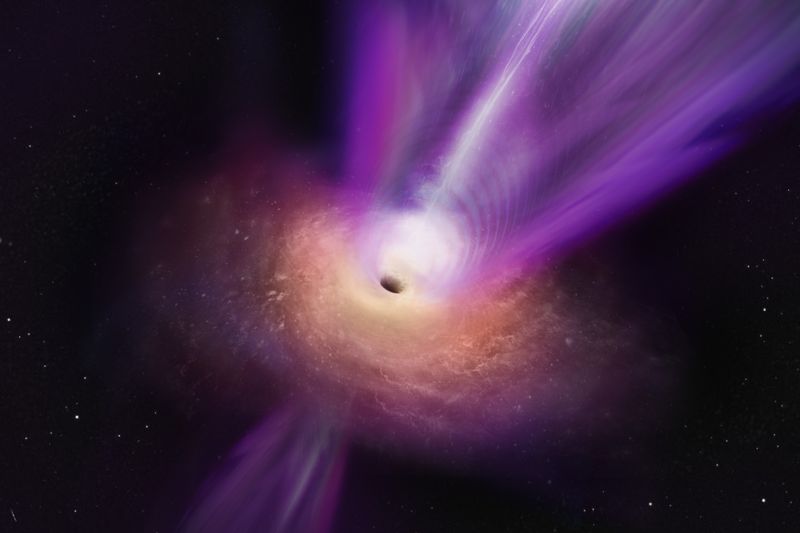 블랙홀의 부착원반과 제트를 나타낸 상상도. 천문연구원 제공