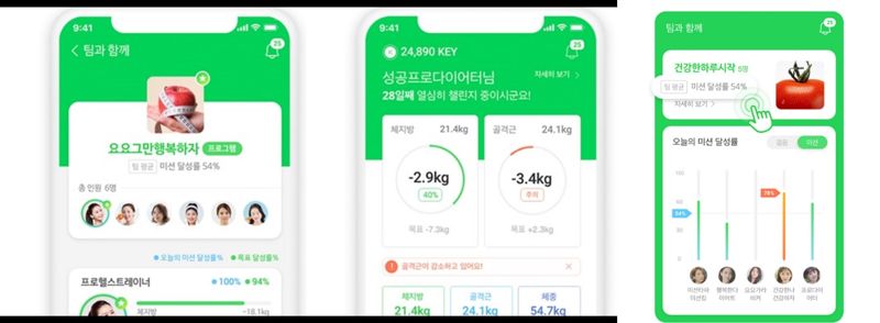 한국암웨이의 체종 조절 프로그램 '바디키(BodyKey)'의 앱 화면.