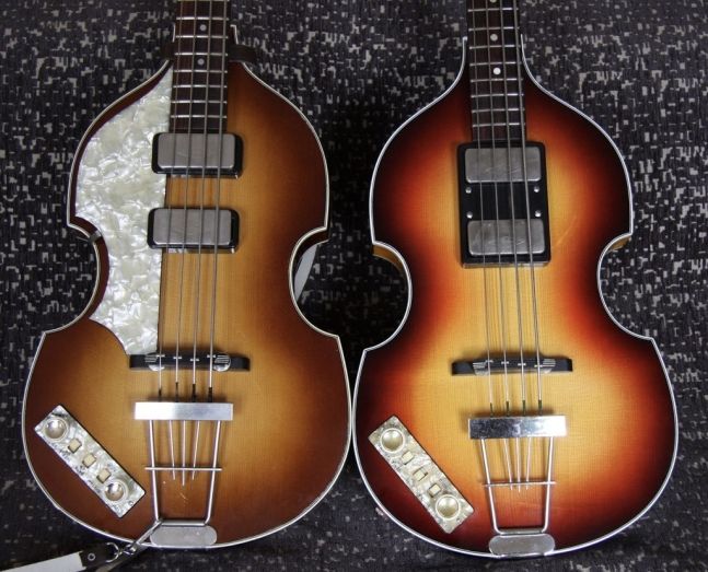 폴 매카트니가 1961년 구입한 베이스기타와 동일한 모델(왼쪽). 오른쪽은 1969년 없어졌을 당시 모델을 재현한 것이다. 매카트니가 1964년 색상 등을 개조했다고 한다. 출처=The Lost Bass 홈페이지