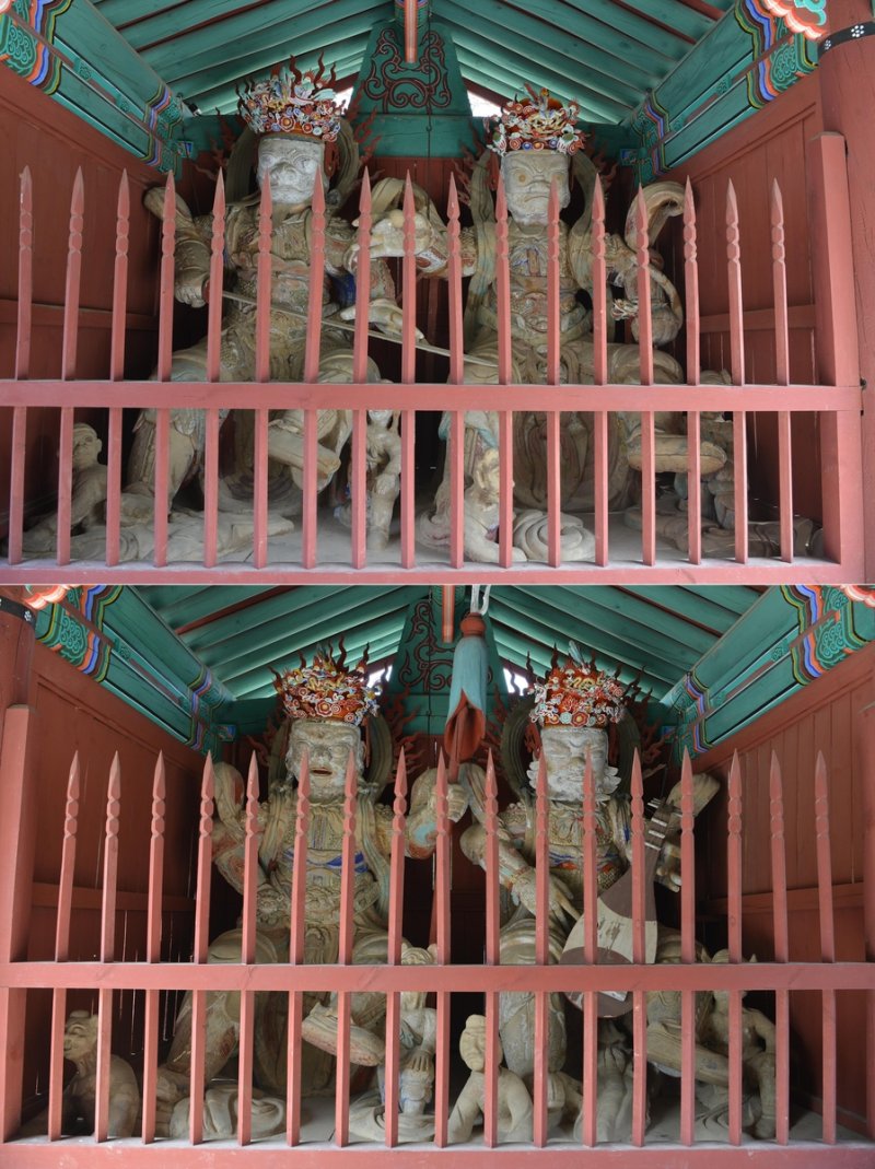 홍천 수타사 소조사천왕상 상단은 동방지국천왕과 남방증장천왕, 하단은 서방광목천왕, 북방다문천왕 [문화재청 제공. 재판매 및 DB 금지]