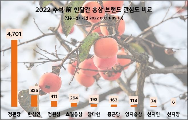 2022년 추석 홍삼제품 소비자 관심도 순위 /사진=데이터앤리서치