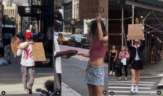 뉴욕 한복판 "남편 구해요" 팻말 든 미모의 여성 정체