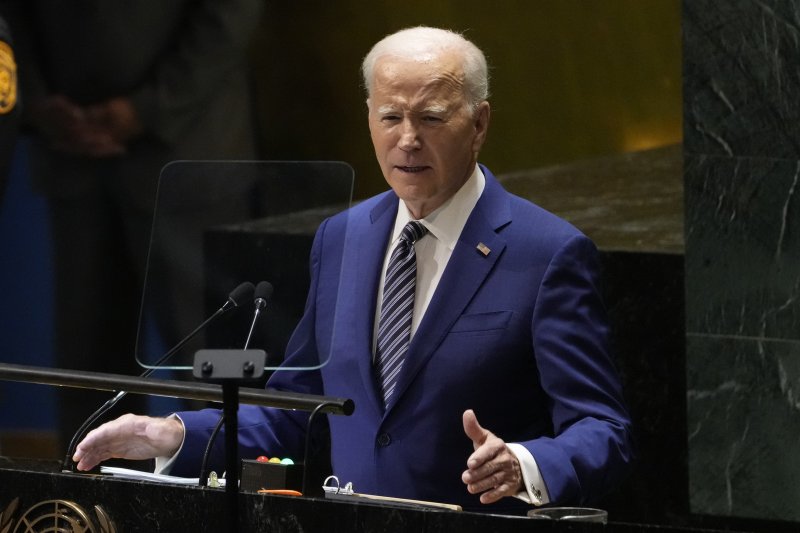 [뉴욕=AP/뉴시스]조 바이든 미국 대통령이 19일(현지시간) 미국 뉴욕에서 열린 유엔 총회에서 연설하고 있다. 2023.09.19
