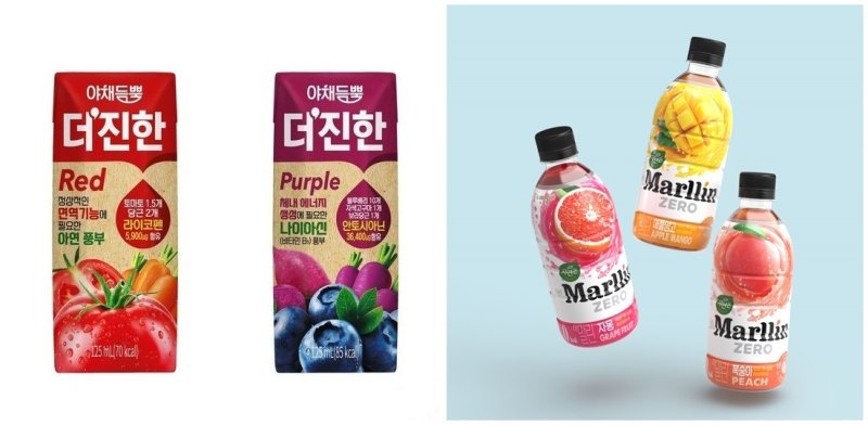롯데칠성음료 '더 진한'·웅진식품 '자연은 더말린' 제품 사진.(각사 제공)