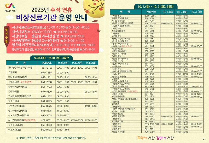추석연휴 문 여는 서산 병의원들.(서산시 제공)/뉴스1