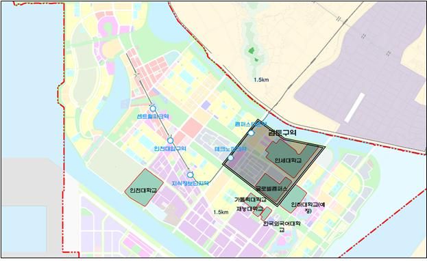 인천 송도국제도시에 조성되는 서울 대학로 같은 문화거리 위치도. 인천경제청 제공.