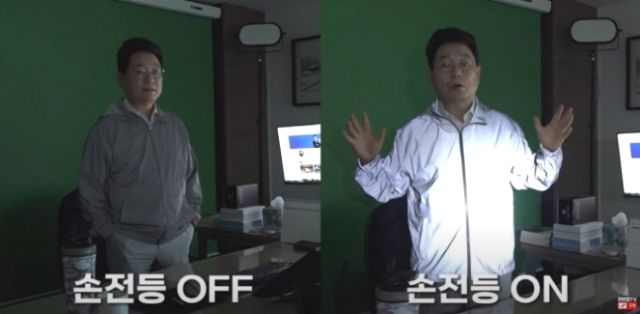 한문철 변호사가 판매하는 '반광점퍼' 실험 장면. 유튜브 '한문철TV' 영상 캡처