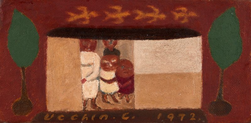 [서울=뉴시스] 박진희 기자 = '가족도'(1972) 작품. 화가의 가족으로 보이는 사람들이 밖을 내다보는 장면을 표현한 이 작품은 옆에 전시된 1955년작 '가족'이 그리워 거의 유사한 구도와 색조, 모티프를 사용해 그린 작품으로 알려져 있다. 화가의 작품에서 가족이 함께하는 집은 1951년 전쟁을 피해 고향인 충남 연기군에 피란해 있을 때 처음 그려진 이후 덕소 시기(1963-75)에 자주 그려진다. 가족에 대한 그리움과 함께 살고 싶은 소망이 두터운 질감과 함께 표현되어 있다. (사진=국립현대미술관 제공) 2023.09.29.