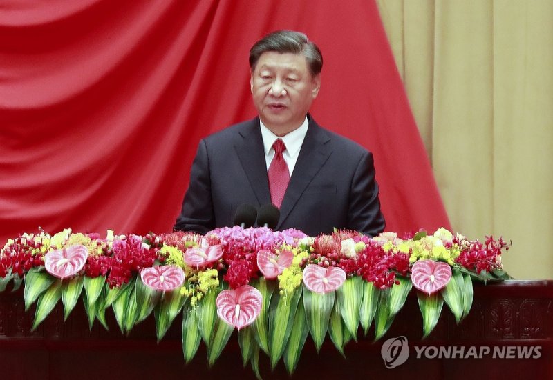 시진핑 중국 국가 주석이 9월 28일 오후 중국 베이징 인민대회당에서 열린 국경절 리셉션에서 인사말을 하고 있다. 사진=연합뉴스