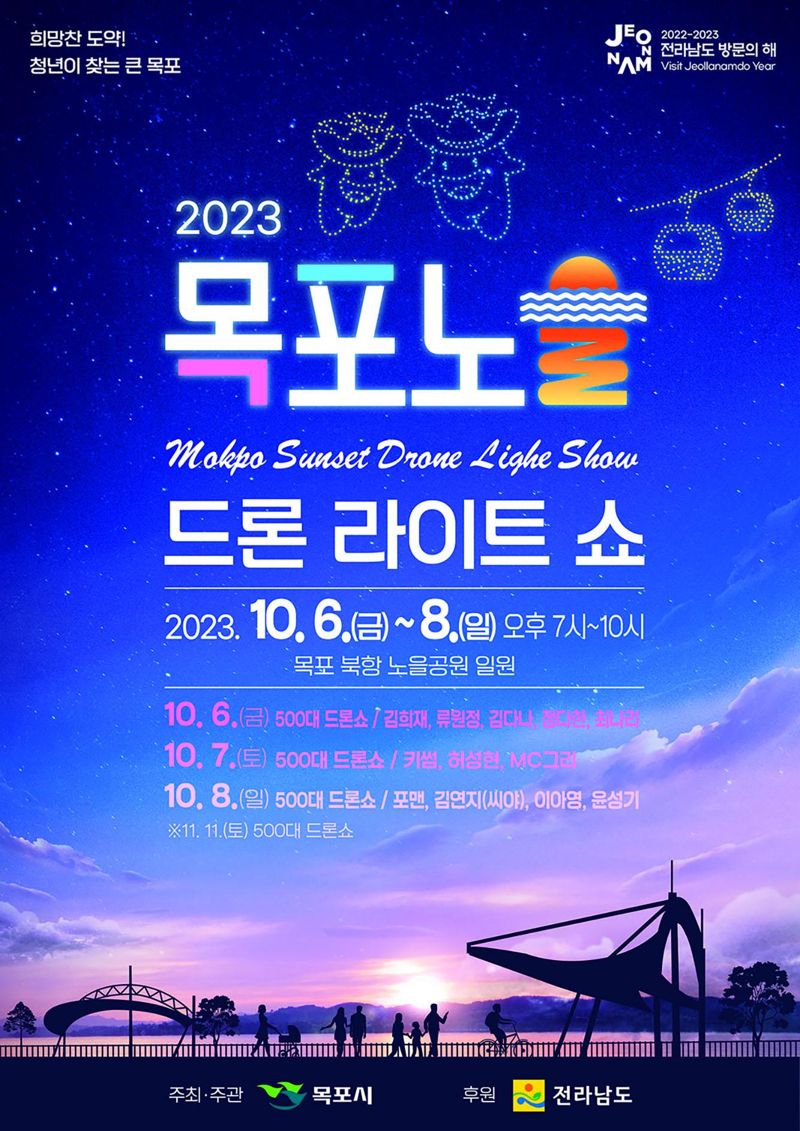 전남 목포시가 오는 6~8일 북항노을공원 일원에서 '2023 목포노을 드론라이트쇼'를 개최한다. 목포시 제공