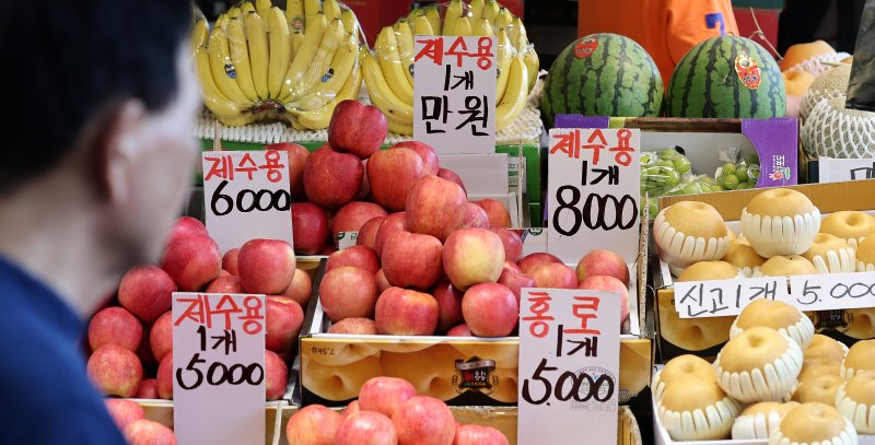 서울 동대문구 경동시장을 찾은 시민이 사과를 구입하기 위해 둘러보고 있다. 2023.9.24/뉴스1 ⓒ News1 박지혜 기자 /사진=뉴스1