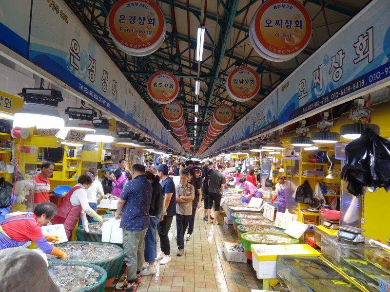 추석 직전 주말인 지난달 23일 인천종합어시장이 서해에서 잡은 싱싱한 수산물·해산물을 사려는 사람들로 붐비고 있다.