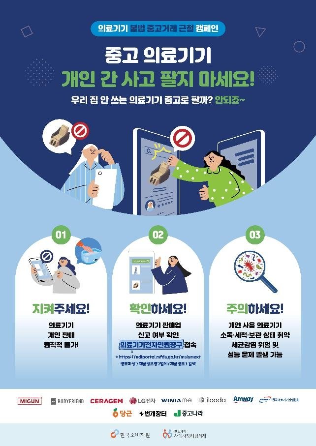 "의료기기 중고 거래는 불법" 캠페인 [한국소비자원 제공 포스터]