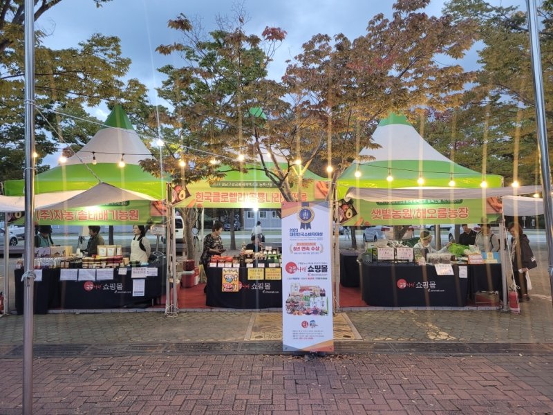 경남고성공룡세계엑스포 행사장 입구에 마련된 공룡나라쇼핑몰 직거래 장터.(고성군 제공)