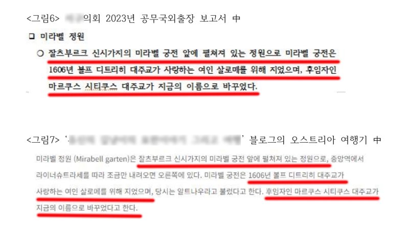 표절 의심되는 기초의회 공무국외출장 보고서 부산 한 기초의회 공무국외출장 보고서 내용(위)이 인터넷 한 블로그(아래)의 내용을 짜깁기한 것처럼 보인다.(빨간 선) [부산참여연대 제공. 재판매 및 DB 금지]