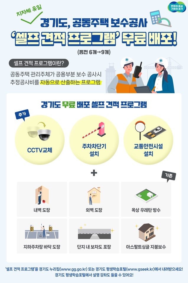 경기도, 아파트 보수공사 '셀프 견적 프로그램' 3개 공사 추가