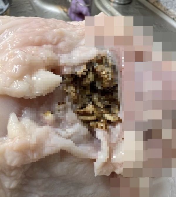 벌레가 발견된 하림의 생닭 제품/사진= 온라인 커뮤니티