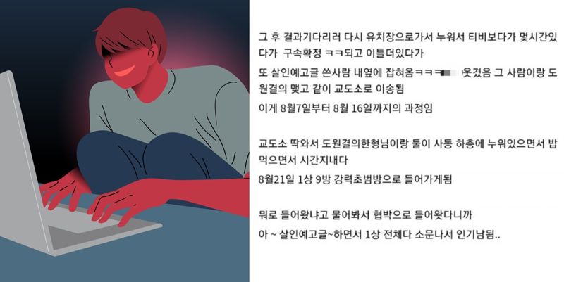 A씨가 온라인 커뮤니티에 올린 교도소 생활 관련 글. 사진=온라인 커뮤니티 캡처, 게티이미지뱅크