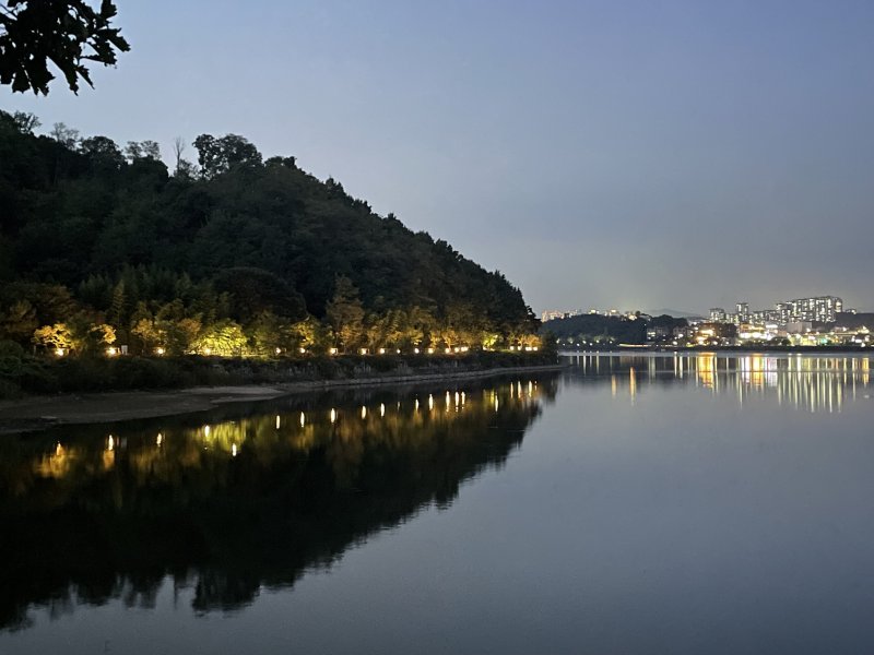 야간 조명이 설치된 기흥호수공원 서쪽 순환산책로 모습.(용인시 제공)